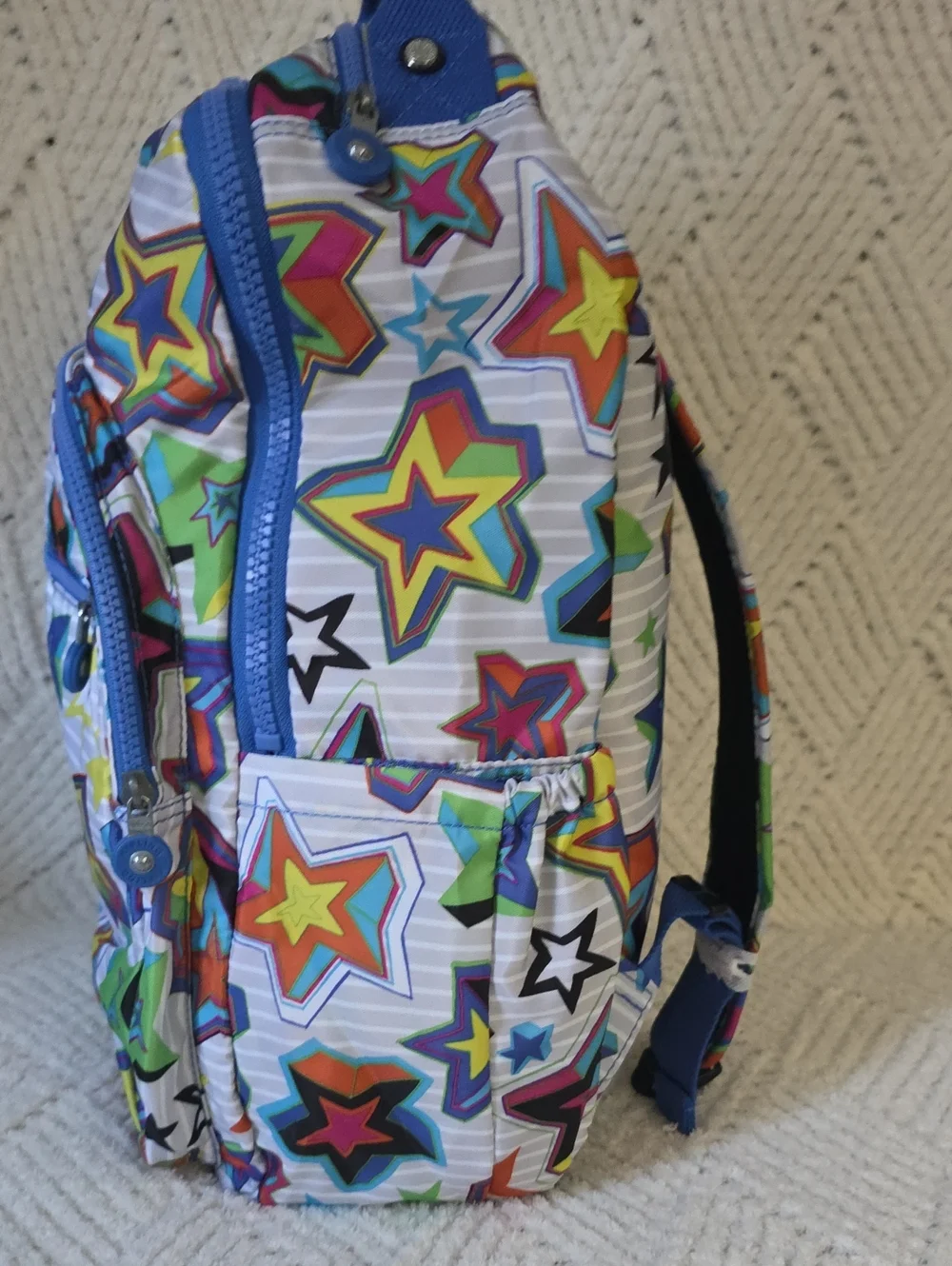 Kipling Multicolor Star Print Kids Backpack with Blue Accents